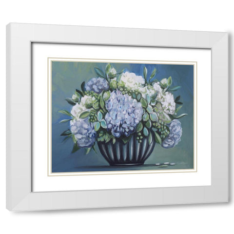 Blue and Green Floral II White Modern Wood Framed Art Print with Double Matting by Tyndall, Elizabeth