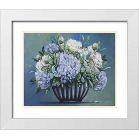 Blue and Green Floral II White Modern Wood Framed Art Print with Double Matting by Tyndall, Elizabeth