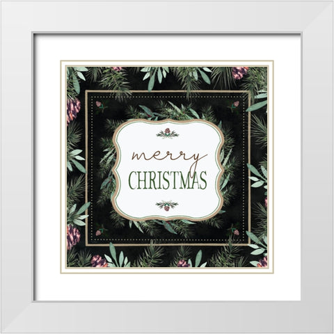 Merry Christmas White Modern Wood Framed Art Print with Double Matting by Tyndall, Elizabeth