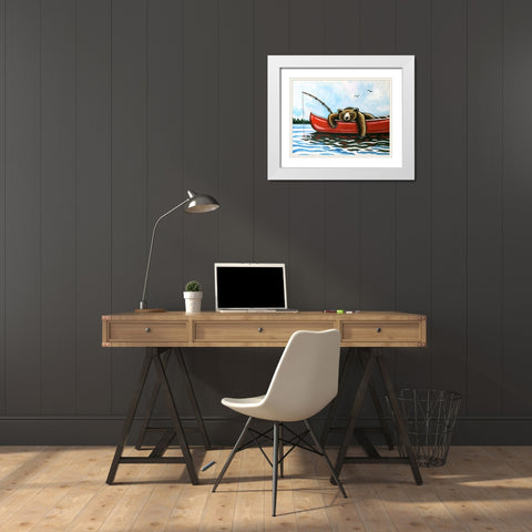 Bear in a Canoe White Modern Wood Framed Art Print with Double Matting by Tyndall, Elizabeth