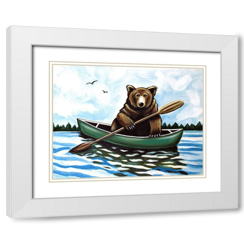 Bear in a Canoe II White Modern Wood Framed Art Print with Double Matting by Tyndall, Elizabeth