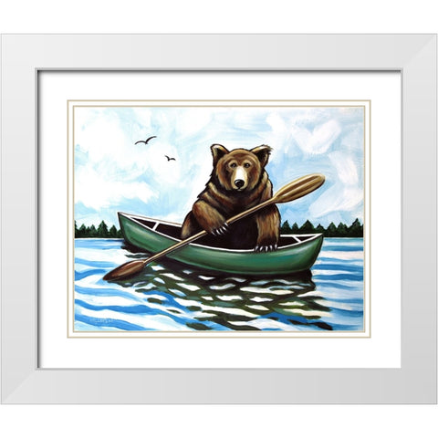 Bear in a Canoe II White Modern Wood Framed Art Print with Double Matting by Tyndall, Elizabeth