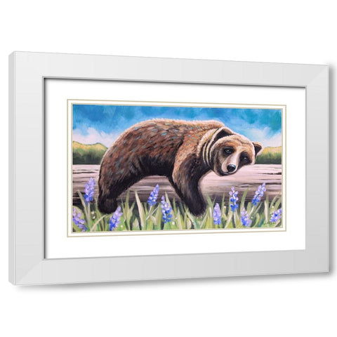 Bear on a Log II White Modern Wood Framed Art Print with Double Matting by Tyndall, Elizabeth