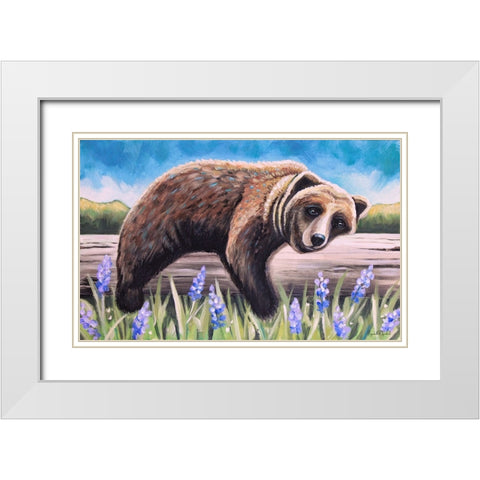 Bear on a Log II White Modern Wood Framed Art Print with Double Matting by Tyndall, Elizabeth