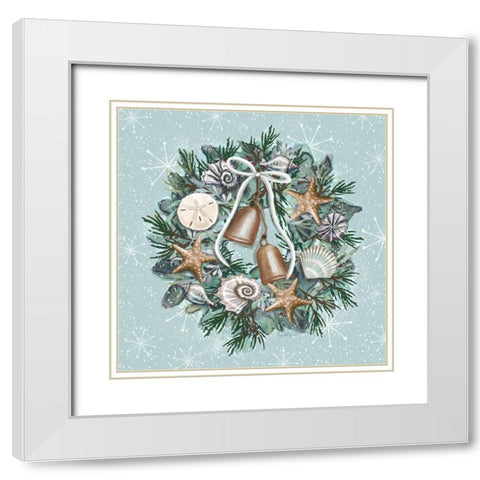 Coastal Christmas Wreath White Modern Wood Framed Art Print with Double Matting by Tyndall, Elizabeth