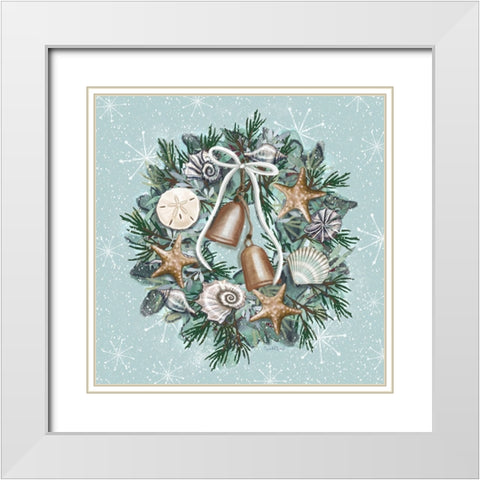 Coastal Christmas Wreath White Modern Wood Framed Art Print with Double Matting by Tyndall, Elizabeth