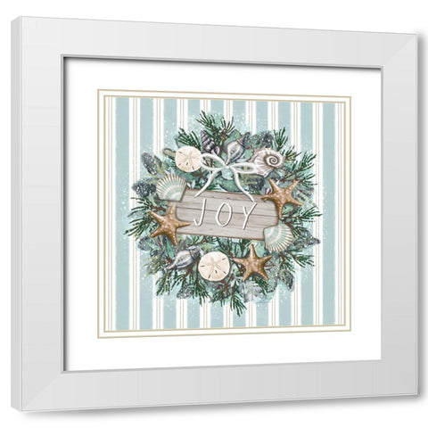 Coastal Christmas - Joy White Modern Wood Framed Art Print with Double Matting by Tyndall, Elizabeth