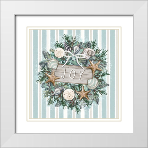 Coastal Christmas - Joy White Modern Wood Framed Art Print with Double Matting by Tyndall, Elizabeth