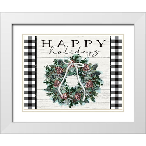 Happy Holidays White Modern Wood Framed Art Print with Double Matting by Tyndall, Elizabeth