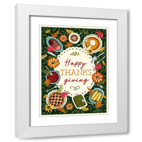 Happy Thanksgiving White Modern Wood Framed Art Print with Double Matting by Tyndall, Elizabeth