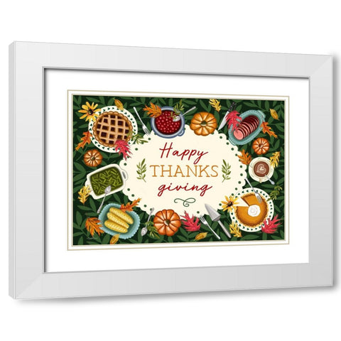 Happy Thanksgiving White Modern Wood Framed Art Print with Double Matting by Tyndall, Elizabeth