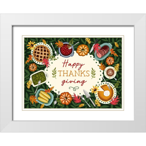 Happy Thanksgiving White Modern Wood Framed Art Print with Double Matting by Tyndall, Elizabeth