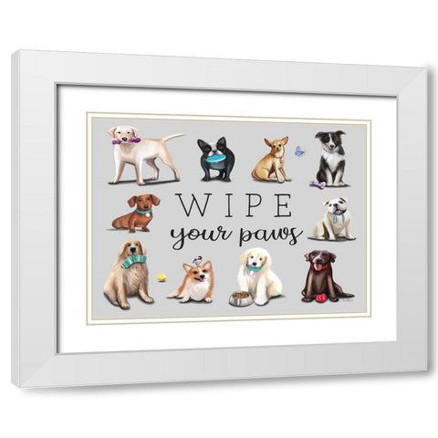 Wipe Your Paws White Modern Wood Framed Art Print with Double Matting by Tyndall, Elizabeth