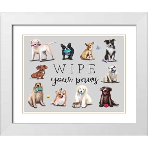 Wipe Your Paws White Modern Wood Framed Art Print with Double Matting by Tyndall, Elizabeth