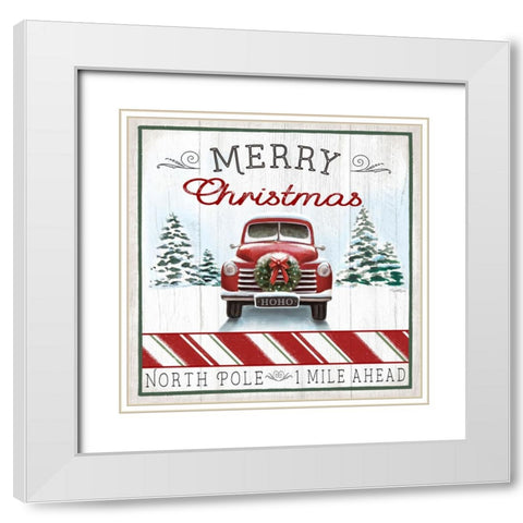 North Pole Christmas Truck White Modern Wood Framed Art Print with Double Matting by Tyndall, Elizabeth