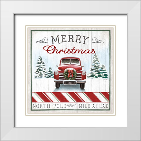 North Pole Christmas Truck White Modern Wood Framed Art Print with Double Matting by Tyndall, Elizabeth