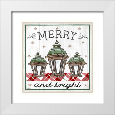 Merry and Bright Lanterns White Modern Wood Framed Art Print with Double Matting by Tyndall, Elizabeth