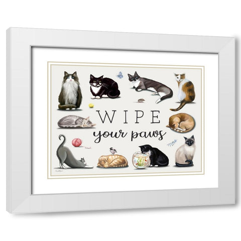 Wipe Your Paws White Modern Wood Framed Art Print with Double Matting by Tyndall, Elizabeth