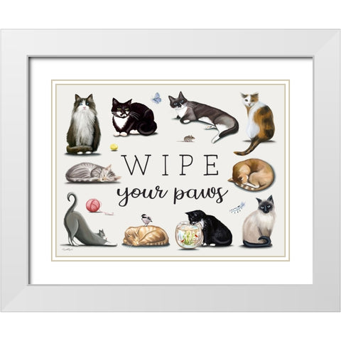 Wipe Your Paws White Modern Wood Framed Art Print with Double Matting by Tyndall, Elizabeth