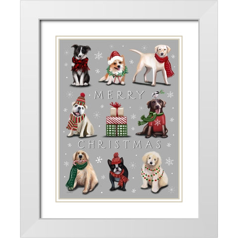 Merry Christmas Dogs White Modern Wood Framed Art Print with Double Matting by Tyndall, Elizabeth