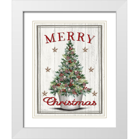 Merry Christmas Tree White Modern Wood Framed Art Print with Double Matting by Tyndall, Elizabeth