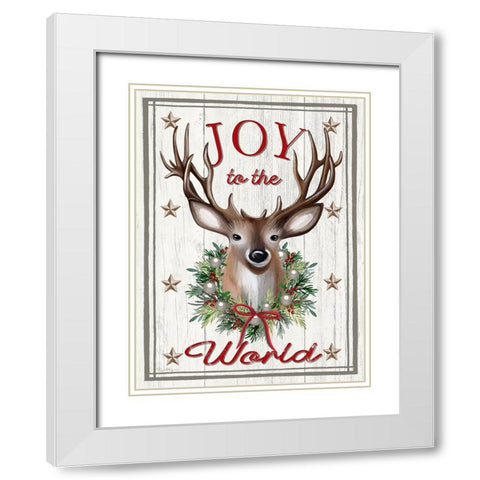 Joyful Reindeer White Modern Wood Framed Art Print with Double Matting by Tyndall, Elizabeth