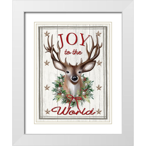 Joyful Reindeer White Modern Wood Framed Art Print with Double Matting by Tyndall, Elizabeth