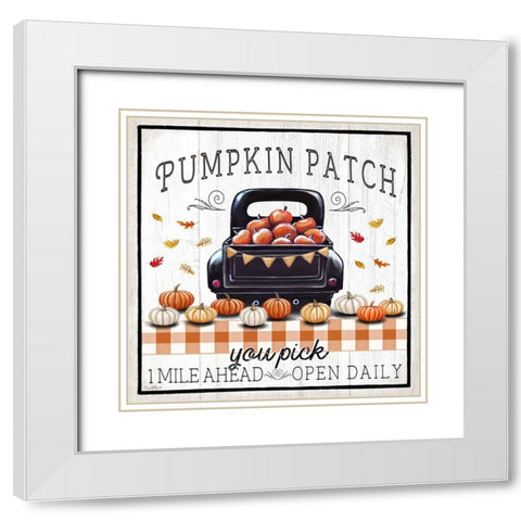 Pumpkin Patch Truck White Modern Wood Framed Art Print with Double Matting by Tyndall, Elizabeth