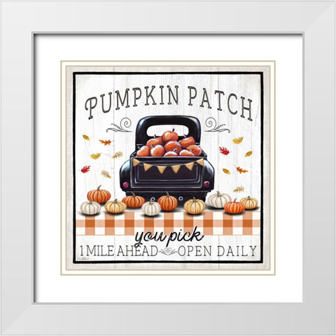 Pumpkin Patch Truck White Modern Wood Framed Art Print with Double Matting by Tyndall, Elizabeth