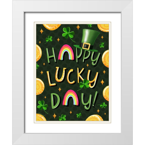 Happy Lucky Day White Modern Wood Framed Art Print with Double Matting by Tyndall, Elizabeth