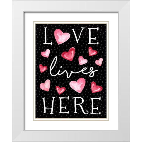 Love Lives Here White Modern Wood Framed Art Print with Double Matting by Tyndall, Elizabeth