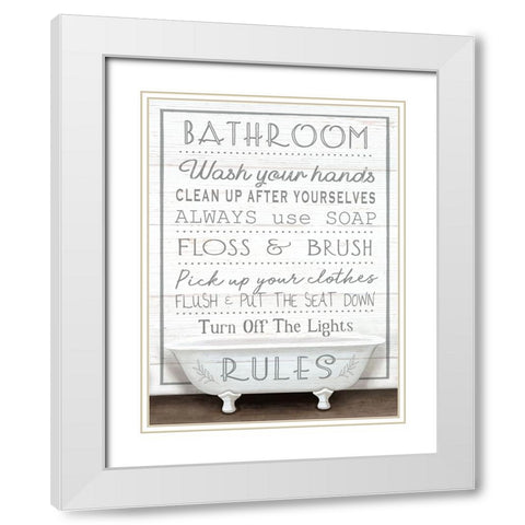 Bathroom Rules White Modern Wood Framed Art Print with Double Matting by Tyndall, Elizabeth