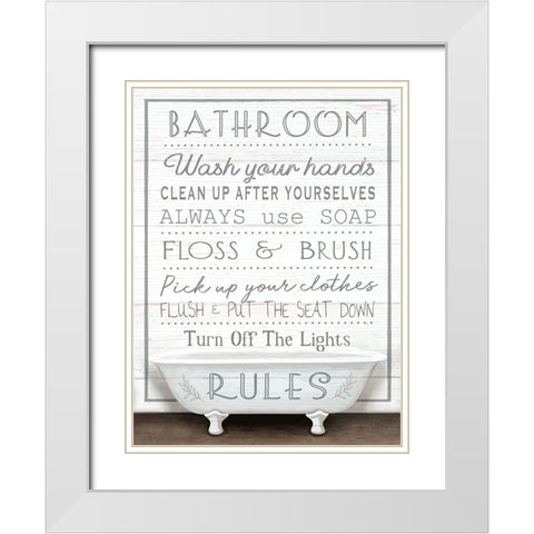 Bathroom Rules White Modern Wood Framed Art Print with Double Matting by Tyndall, Elizabeth