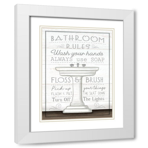 Bathroom Rules White Modern Wood Framed Art Print with Double Matting by Tyndall, Elizabeth