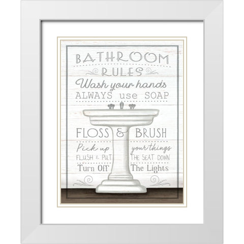 Bathroom Rules White Modern Wood Framed Art Print with Double Matting by Tyndall, Elizabeth