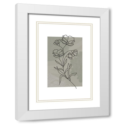 Sage Floral White Modern Wood Framed Art Print with Double Matting by JJ Design House