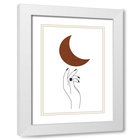 Hand and Moon White Modern Wood Framed Art Print with Double Matting by JJ Design House