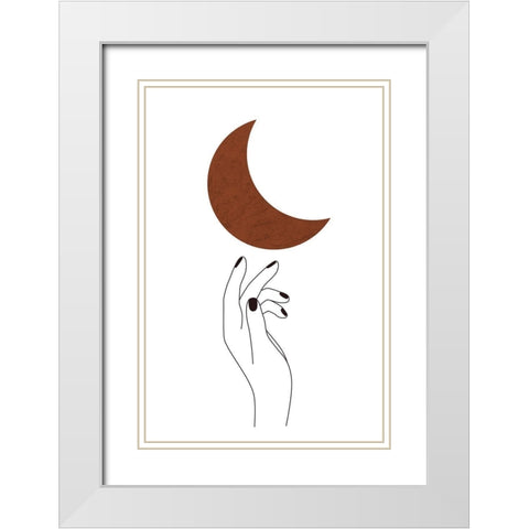Hand and Moon White Modern Wood Framed Art Print with Double Matting by JJ Design House