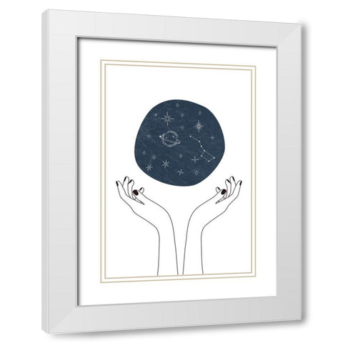 Hand and Stars White Modern Wood Framed Art Print with Double Matting by JJ Design House