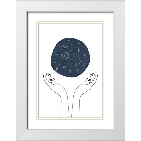 Hand and Stars White Modern Wood Framed Art Print with Double Matting by JJ Design House