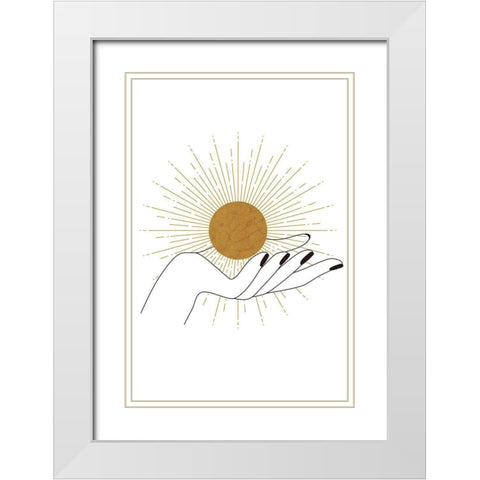 Hand and Sun White Modern Wood Framed Art Print with Double Matting by JJ Design House