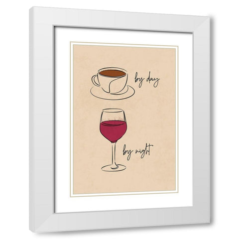 Coffee then Wine White Modern Wood Framed Art Print with Double Matting by JJ Design House