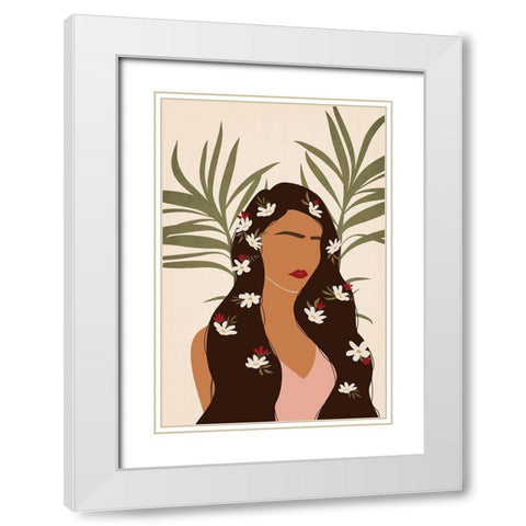Flowers in Hair White Modern Wood Framed Art Print with Double Matting by JJ Design House