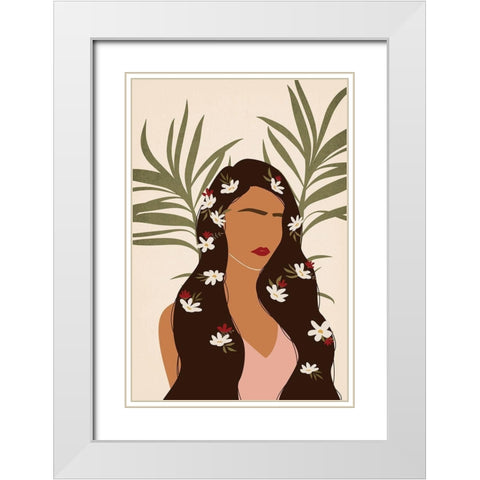 Flowers in Hair White Modern Wood Framed Art Print with Double Matting by JJ Design House