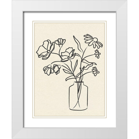 Flowers in Vase I White Modern Wood Framed Art Print with Double Matting by JJ Design House