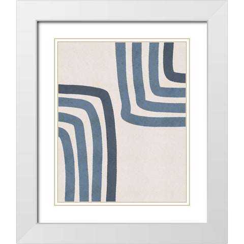 Blue Lines White Modern Wood Framed Art Print with Double Matting by JJ Design House