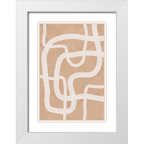 Beige Lines White Modern Wood Framed Art Print with Double Matting by JJ Design House