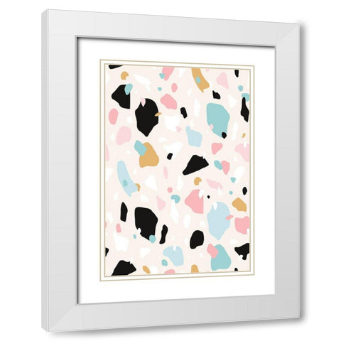 Terrazzo White Modern Wood Framed Art Print with Double Matting by JJ Design
