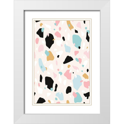 Terrazzo White Modern Wood Framed Art Print with Double Matting by JJ Design