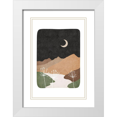 Mid Century Mountains White Modern Wood Framed Art Print with Double Matting by JJ Design